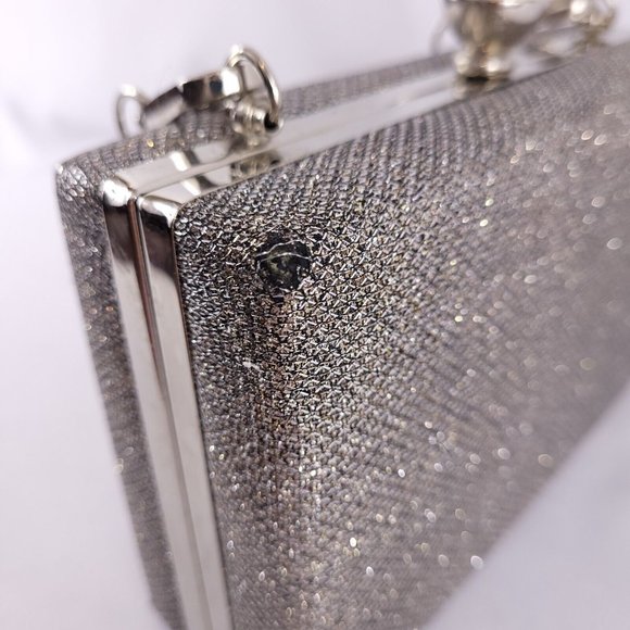 Vintage Metallic Handbag Clutch Metal Detachable Chain Babys Breath Resin Clasp - Picture 5 of 11